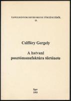 Csiffáry Gegely 3 műve:   A hatvani posztómanufaktúra története. Tanulmányok Heves Megyes Történetéből 13. Eger, 1993., Heves Megyei Levéltár. Fekete-fehér fotókkal illusztrált. Kiadói papírkötés. Megjelent 400 példányban.;  A történelem fogságában. Eger, 2004., Heves Megyei Honismereti Egyesület. Szövegközti fekete-fehér fotókkal illusztrált. Kiadói papírkötés. Megjelent 200 példányban.;  Az ércbányászat története a recski Lahócában (1850-1979.) Rudabánya, 2009, Érc- és Ásványbányászati Múzeum Alapítvány. Fekete-fehér fotókkal illusztrált. Kiadói papírkötés.;