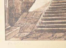 Olvashatatlan jelzéssel: ... Tabán. Ceruza, papír, 27x12 cm Üvegezett keretben