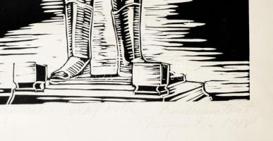 Burján Éva (Gál Emese Éva, 1955-): A székelykeresztúri Petőfi szobor. Linómetszet, papír, jelzett, 2...