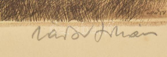 Zádor István (1882-1963): Szajoli országút, rézkarc, papír, jelzett, lap széle kissé foltos, 23×30 c...