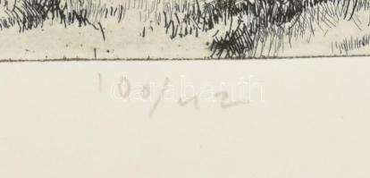 Novák Lajos (1927-1989): Bugaci táj (Lovak). Rézkarc, papír, jelzett, számozott (100/42), 29x39,5 cm