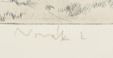 Novák Lajos (1927-1989): Bugaci táj (Lovak). Rézkarc, papír, jelzett, számozott (100/42), 29x39,5 cm