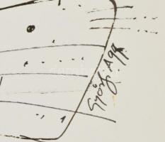 Győrfi András (1964-): Sárkányölő Szent György, 1999. Toll, papír. Jelezve jobbra lent. Kissé foltos...