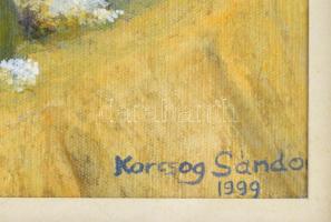 Korcsog Sándor (?-): Fehérorgona csendélet naranccsal (1999). Olaj, vászon. Jelezve jobbra lent: Kor...