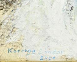 Korcsog Sándor (?-): Napraforgók (2001). Olaj, vászon. Jelezve jobbra lent: Korcsog Sándor 1999. Ker...