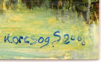 Korcsog Sándor: Vízparti táj, olaj, karton. Jelezve jobbra lent: Korcsog S 200(?). 24x32 cm