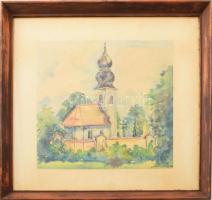 Zala Tibor (1920-2004): Templom Zalaegerszeg? (1960)   akvarell, papír Jelezve jobbra lent: Zala Tibor Zeg. 1960 Keretben. 22x25.2cm