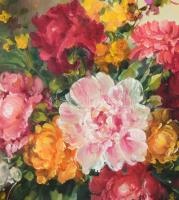 Madarász László (1932-2005): Virág csendélet. Olaj, fa, jelzett. Fa keretben. 50x38 cm