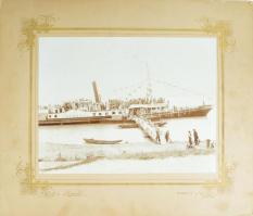 cca 1890 Gisela hajó a Dunán kirándulókkal nagy méretű fozó Leon H műterméből 43x36 cm