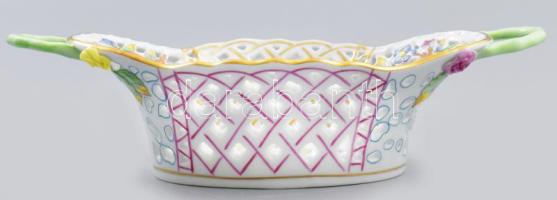 Herendi Viktória VBOmintás áttört tálka plasztikus virág díszekkel. Kézzel festett, jelzett, hibátla...