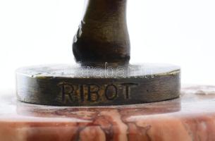 Ribot art deco táncos bronz szobor, márvány talapzaton. Jelzett 35 cm