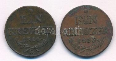 1816A 1kr Cu + 1816G 1kr Cu T:VF,F Huszár: 2060., Unger III.: 1406.c