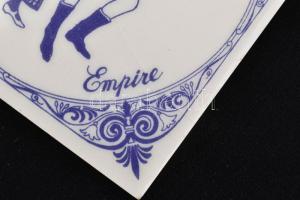 14 db klf ruhastílusokat bemutató porcelán csempe. 7,5x7,5 cm Matricás, jelzett, egy két mázrepedéss...