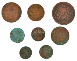 1766-1861. 8db-os Habsburg Cu érmetétel, közte  1851A 3kr Cu + 1812S 1/2kr Cu I. Ferenc + 1807. 30kr Cu I. Ferenc T:F-G