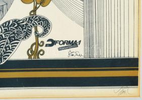 Szász Endre (1926-2003): A szárnyas isten. Szitanyomat, papír, jelzett, üvegezett keretben Forma 1 H...