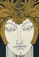 Szász Endre (1926-2003): A szárnyas isten. Szitanyomat, papír, jelzett, üvegezett keretben Forma 1 H...