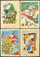 53 db MODERN magyar retro karácsonyi grafikai üdvözlő képeslap vegyes minőségben / 53 modern Hungarian retro Christmas graphic greeting postcards in mixed quality