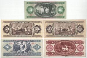 1969. 10Ft + 1975. 50Ft + 1980. 20Ft + 1989. 50Ft + 1992. 100Ft (nyomdai papírráncok) T:XF-F szép pa...