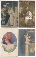 21 db RÉGI zsáner képeslap vegyes minőségben: hölgyek, szerelmes párok / 21 pre-1945 postcards in mixed quality: ladies, couples in love