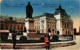 Nagyvárad, Oradea; Szent László szobor és városháza, takarékpénztár / monument, town hall, savings bank (EK)