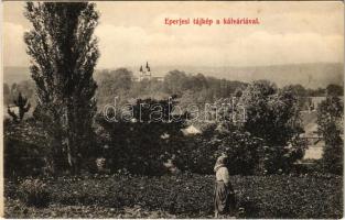 Eperjes, Presov; Tájkép a kálváriával. Divald 1908. / calvary (fl)