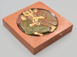 Andróczi Alajos (1937-): Család. Mázas samottos kerámia falikép, hátoldalán jelzett, hibátlan 24x23 ...