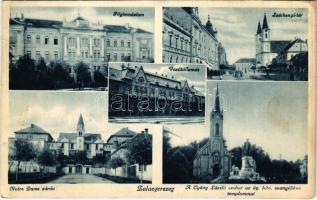 Zalaegerszeg, főgimnázium, Notre Dame zárda, vasútállomás, Széchenyi tér, Cyány László szobor az ágostai hitvallású evangélikus templomnál (EK)