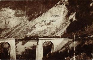 1927 Oravica-Anina, Oravita-Anina; Pod / Vasúti hegyipálya, Zsittin-völgyi vasúti híd, viadukt, vonat, gőzmozdony / Brücke / mountain railway bridge, viaduct, locomotive, train. Hollschütz photo