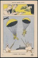 cca 1960 Imperialista ügynökök elindítás és fogadása a béke országaiban karikatúrás röplap 15x21 cm