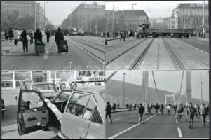 1990 október 25. Budapest, taxis blokád az 56 Ft-os benzinár miatt, vintage riportfelvételekről, 7 db modern nagyítás, 21x15 cm és 10x15 cm