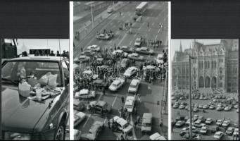 1990 október 25. Budapest, taxis blokád az 56 Ft-os benzinár miatt, vintage riportfelvételekről, 7 d...