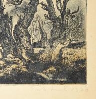 Tuka László (1924-2007): Tátrai táj. Színes rézkarc, papír, jelzett 39x24 cm