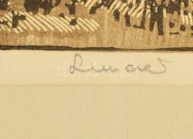 Lunczer Anikó (1942-): Fa. Linómetszet, papír, jelzett, foltos, sérült, vetemedett. Paszpartuban, 30...