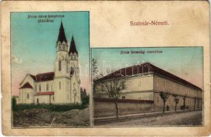 1923 Szatmárnémeti, Szatmár, Satu Mare; Jézus szíve temploma (Kálvária), Jézus Társasági konviktus. Reizer János kiadása / calvary church, theological dormitory, boarding school (szakadás / tear)