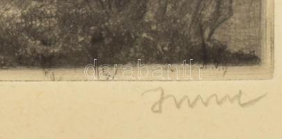 ifj. Imre István (1950-): Fák a vízparton. Rézkarc, papír, jelzett, lap széle foltos és apró szakadá...