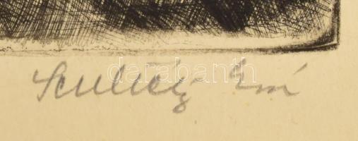 Scultéty Éva (1917-2001): Rovinji tér. Rézkarc, papír, jelzett. 20x29 cm