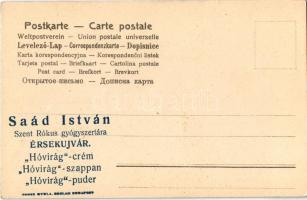 Érsekújvár, Nové Zámky; Saád István Szent Rókus gyógyszertárának reklámja a képeslap hátoldalán &quo...