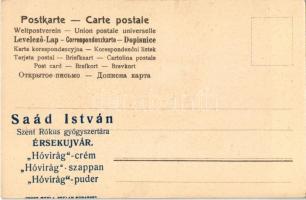 Érsekújvár, Nové Zámky; Saád István Szent Rókus gyógyszertárának reklámja a képeslap hátoldalán &quo...