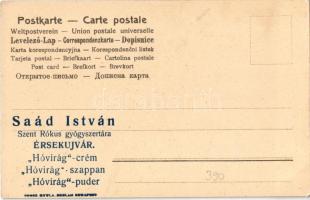 Érsekújvár, Nové Zámky; Saád István Szent Rókus gyógyszertárának reklámja a képeslap hátoldalán &quo...