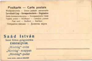 Érsekújvár, Nové Zámky; Saád István Szent Rókus gyógyszertárának reklámja a képeslap hátoldalán &quo...