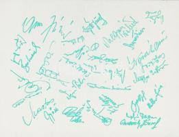 1974 75 éves a Ferencvárosi Torna Club emléklap nyomtatott aláírásokkal, alkalmi bélyegzéssel, sh,11...