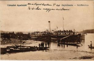 1918 Apatin, Hajóállomás, gőzhajó. Lotterer Antal kiadása / Schiffstation / ship station, steamship (EK)