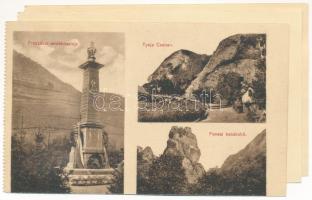 1914 Zalatna, Zlatna; Preszákai emlékoszlop, Fenesi Kecskekő, Tyeja Cseben / Piatra caprei, Teiu din Cibu / monument, rock (ázott / wet damage)