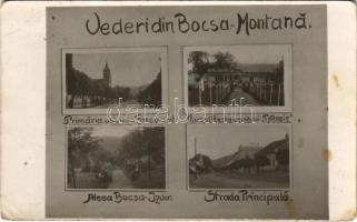 1935 Boksánbánya, Románbogsán, Németbogsán, Deutsch-Bogsan, Bocsa Montana; Primaria si biserica Greco-cat., Parcul Restaurantului &quot;Paradis&quot;, Aleea Bocsa-Izvor, Strada Principala / Városháza, Görögkatolikus templom, &quot;Paradis&quot; park étterem, sétány, Fő utca / town hall, Greek Catholic church, park restaurant, promenade, main street. photo (EB)