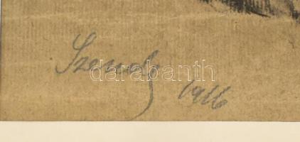 Szende Dezső (1887-): Álló akt. Szén, fedőfehér, papír, jelzett, hajtásnyomokkal, paszpartuban. 57x3...