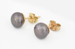 Fekete tenyésztett gyöngy nyaklánc és fülbevalópár, h: 44 cm