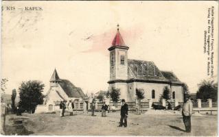 1910 Kiskapus, Kis-Kapus, Kleinkopisch, Copsa Mica; evangélikus és római katolikus templom. Guggenberger Frigyes kiadása / Lutheran and Roman Catholic churches (kis szakadás / small tear)