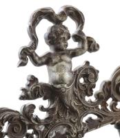 Szecessziós puttó figurával díszített öntöttvas asztali képtartó / tükör, 45x30 cm