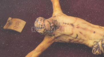 19. sz., Jézus a kereszten, festett csont, üvegezett fa kegytárgytartóban, hátoldalán Szépművészeti ...