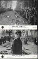 cca 1964 ,,Élők és holtak" című szovjet film jelenetei és szereplői, 13 db vintage produkciós filmfotó ezüst zselatinos fotópapíron, a használatból eredő (esetleges) kisebb hibákkal, 18x24 cm